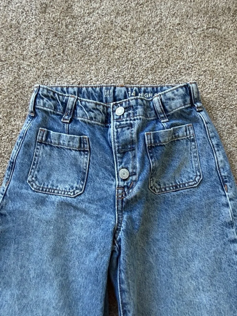 Girls! Wide Leg Blue Denim Jeans - Casual High-Rise.